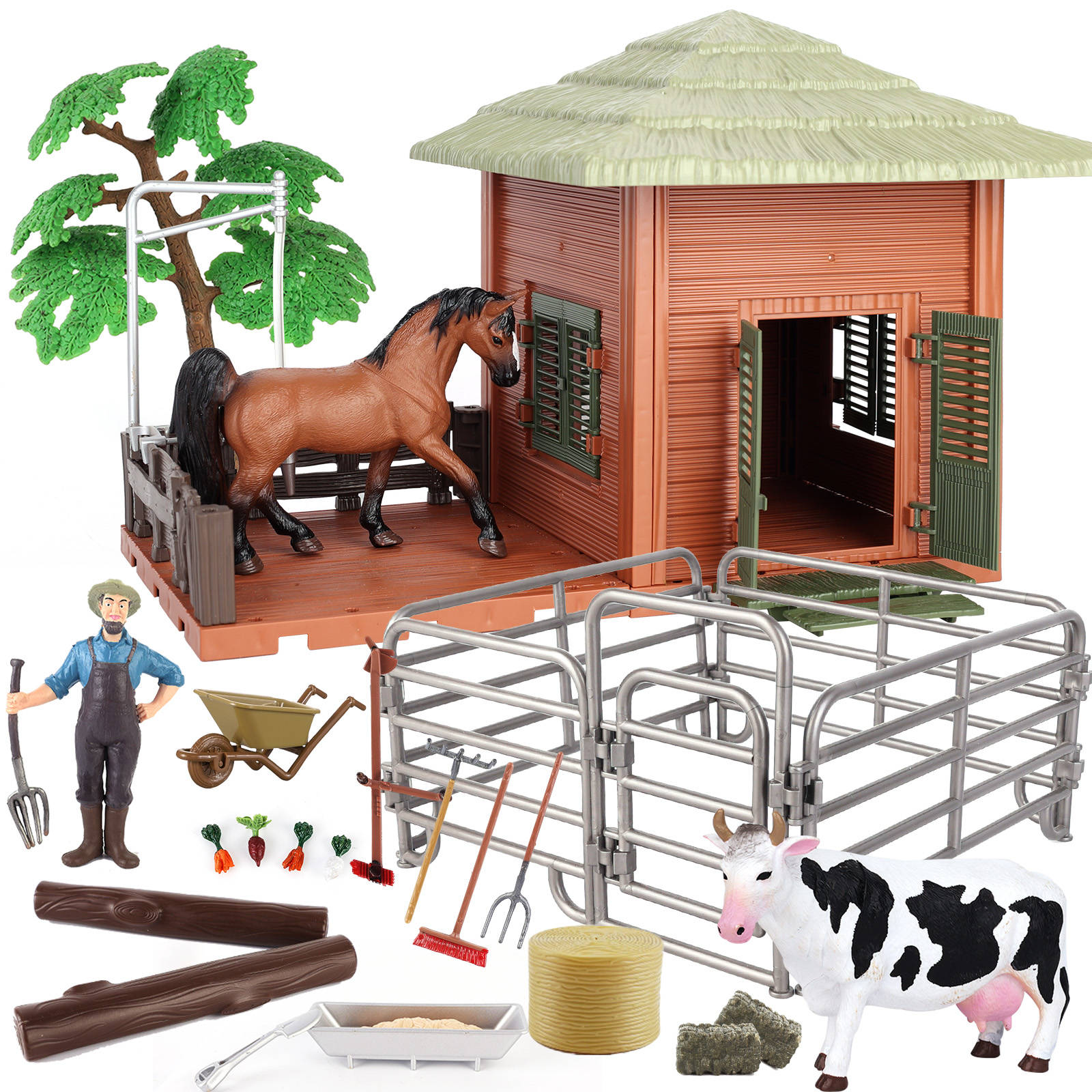 Farm Playset with Farmer Fance Cow #0998